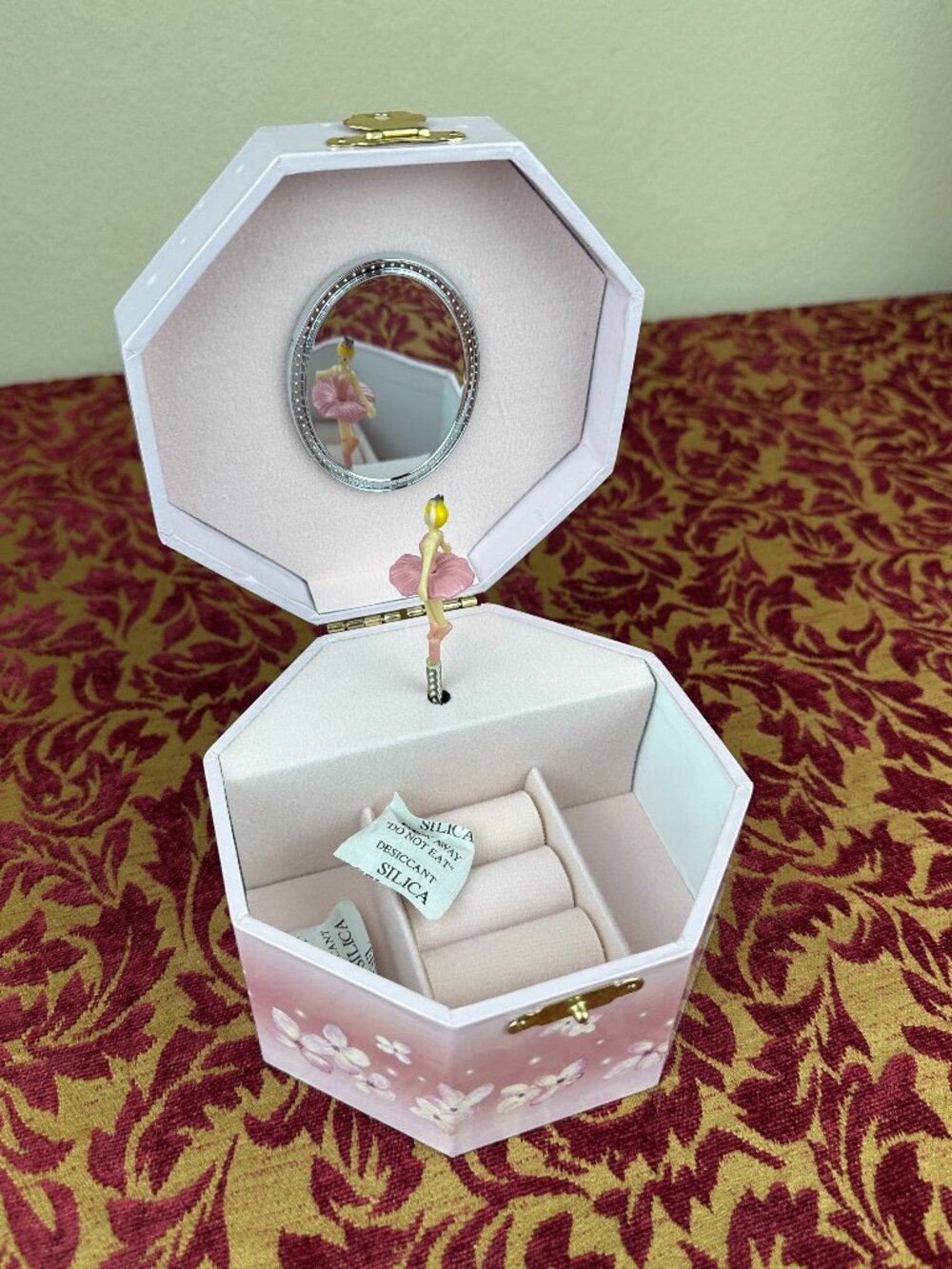 Y2k Schylling Musical Ballerina Jewelry Box Floral Octagon NIB